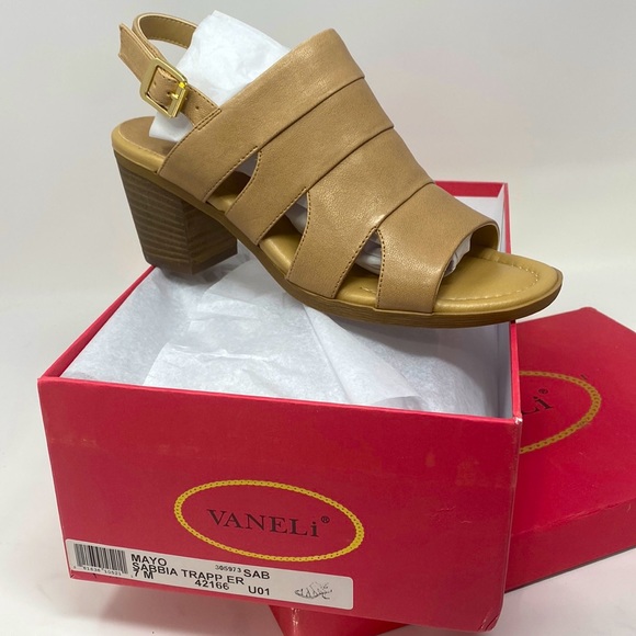 VANELI Mayo Sabbia Womens Block Heel Sling Back Upper Leather Buckle Size 7M NEW - Picture 3 of 13